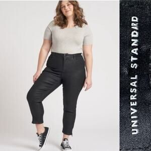 Universal Standard Meuse Resin Jeans Black Metallic Zippered Ankle Pants Sz: 6